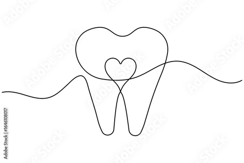 Tooth and teeth continuous one line drawing minimalist smile healthy dental  vector illustration