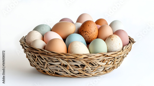 Wallpaper Mural Rustic woven basket filled with assorted pastel eggs for easter decoration Torontodigital.ca