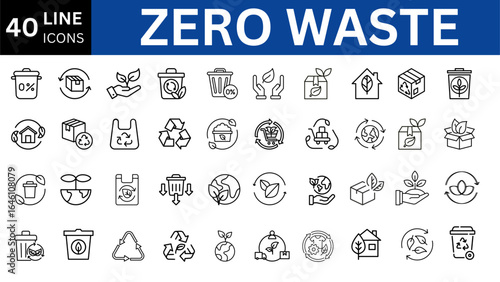 Zero Waste set of web icons in line style. Editable stroke.