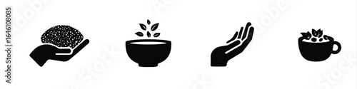 Holistic Wellness Icons Representing Natural Remedies and Healthy Lifestyle Choices with Hands and Herbal Tea Symbolism
