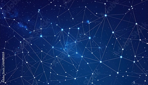 Abstract Starfield Background with Moving Constellation Grid against a Deep Blue Night Sky