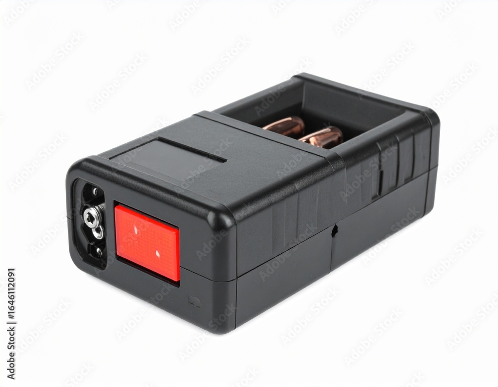 Fototapeta premium Compact black personal safety device with bright red activation switch