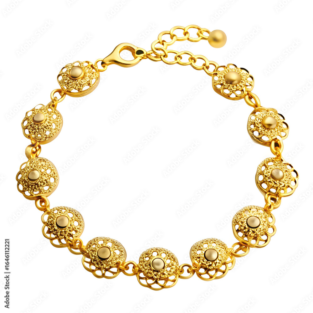 Fototapeta premium An elegant gold bracelet with intricate floral patterns, isolated on white background