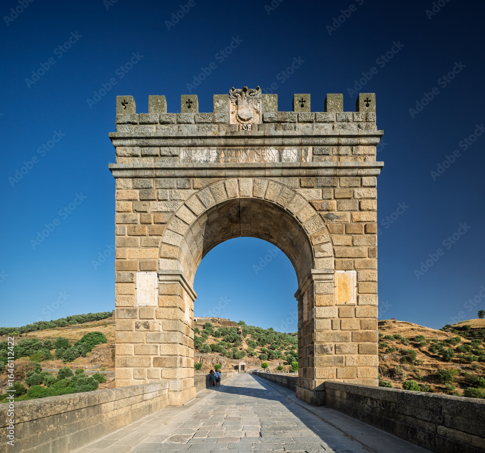 Fototapeta premium Central arch of Alcántara Bridge showcases Renaissance architecture