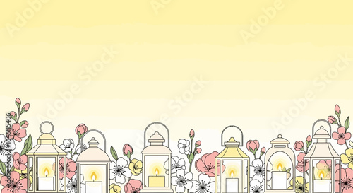 Elegant lantern and floral arrangement background for spring time illustrations