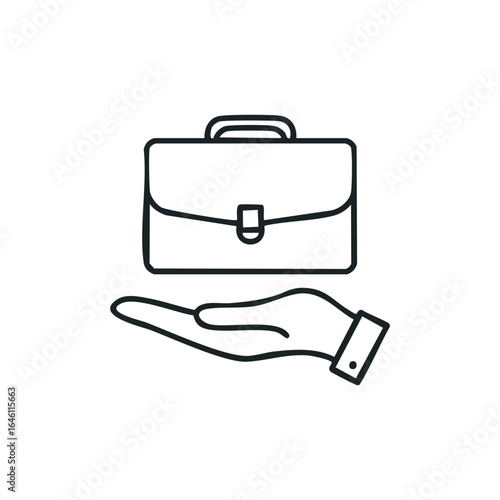 A simple illustration shows a hand holding a briefcase, representing support and business solutions
