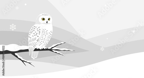 Elegant snowy owl illustration in winter landscape perfect for holiday designs