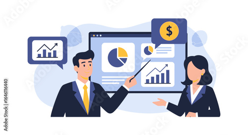 Financial Presentation With Team Analyzing Data And Growth For Investment Strategy