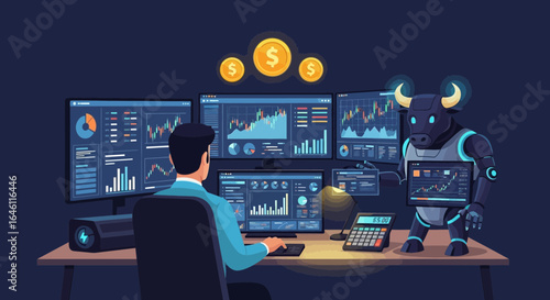 Financial Technology and stock market analysis with automated robot trader platform for investors