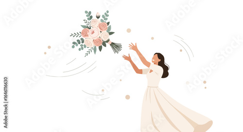 Elegant Wedding Tradition: Bride Throwing Bouquet in a Joyful Celebration of Love and New Beginnings