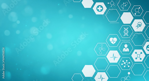 Photo of medical background with hexagonal pattern and icons