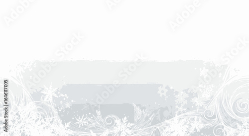 Elegant winter holiday background with snowflakes and swirls on a white canvas
