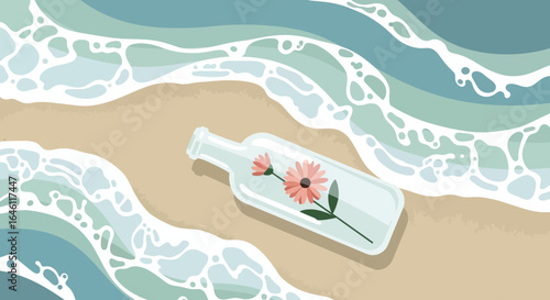 Flower Power Dream Beachside: A Bottle Message of Serenity and Artistic Flair