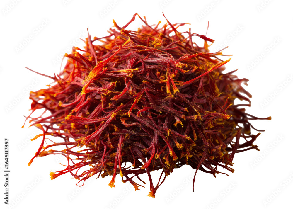 Naklejka premium Top View of Flat Lay of Saffron Threads Spread on Transparent Background