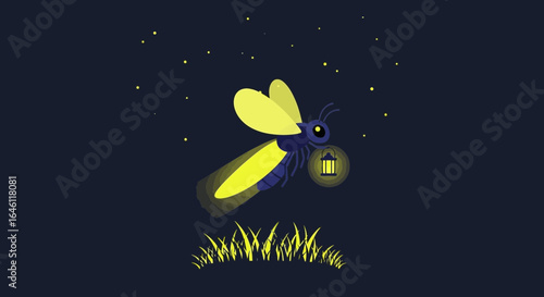 Enchanting Nightscape with a Firefly Illuminating the Darkness with its Lantern
