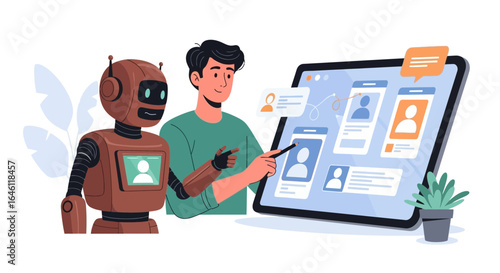 Human And Robot Collaborating On Social Media Platform Together