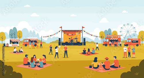 Enjoyable Outdoor Event With Food Trucks And A Live Musical Performance