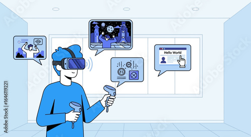 Experiencing immersive technology with a virtual reality headset in a digital world
