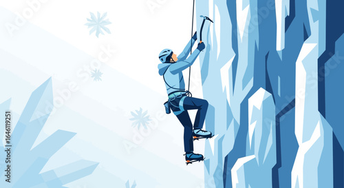Ice Climber Ascending Frozen Waterfall Extreme Winter Adventure Challenge Concept