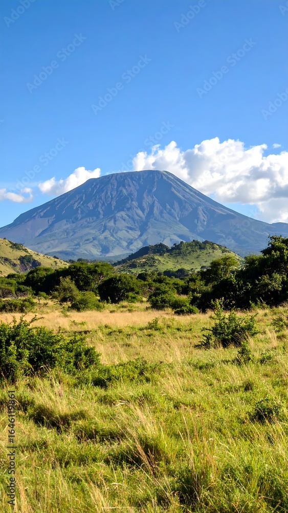 Fototapeta premium Lush Savanna Meets Volcanic Peak