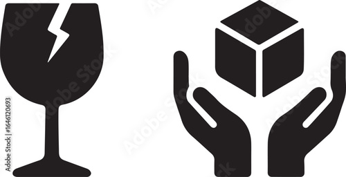 Fragile and handle with care icons on white background