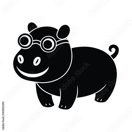 Baby Hippo Wearing Swimming Goggles on White Background Vector illustration
