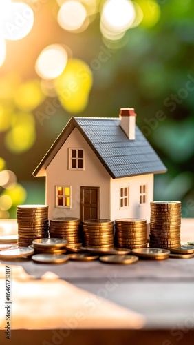 Wallpaper Mural Miniature house on coins, sunlight Torontodigital.ca