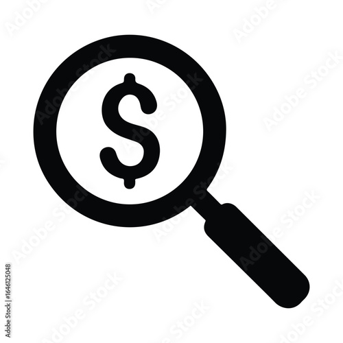 Minimalist financial search icon isolated on white background