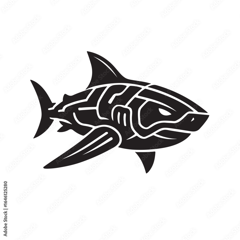 Fototapeta premium Cyberpunk shark with neon lights swiming