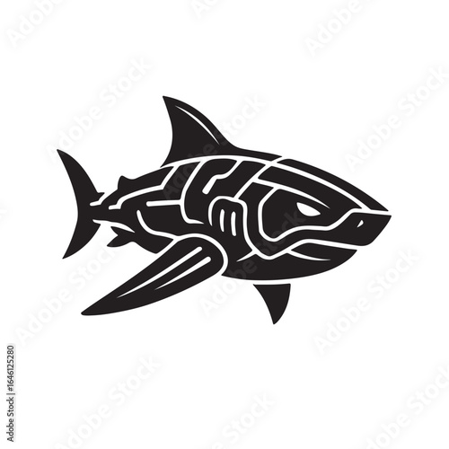 Cyberpunk shark with neon lights swiming