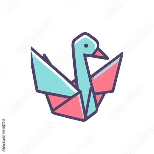 A colorful origami swan crafted from vibrant paper, symbolizing creativity and elegance