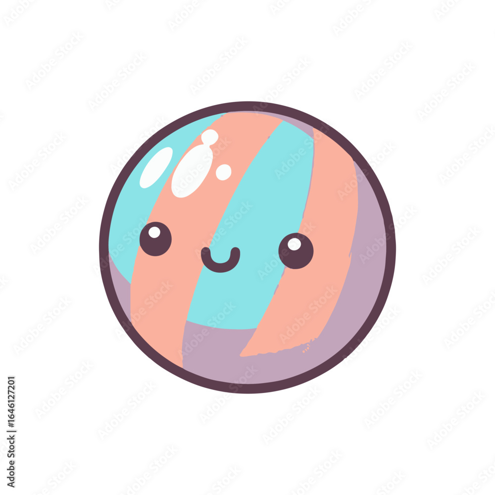 Fototapeta premium A cute, smiling marble with pastel colors, set against a plain white background, ideal for playful designs