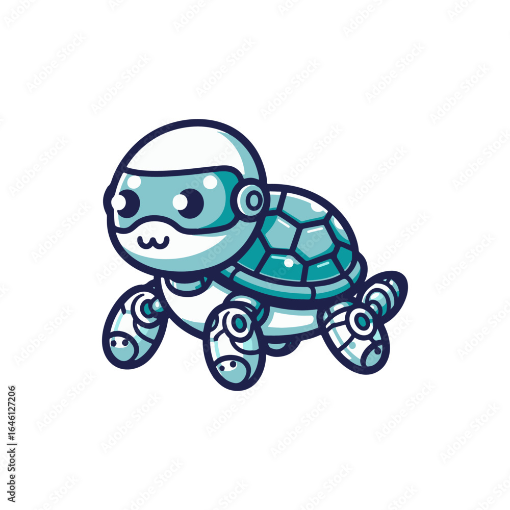Obraz premium A cute robotic turtle with a friendly expression, rolling on wheels in a futuristic setting