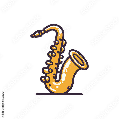 Bright yellow saxophone illustration on a white background, showcasing musical artistry and creativity