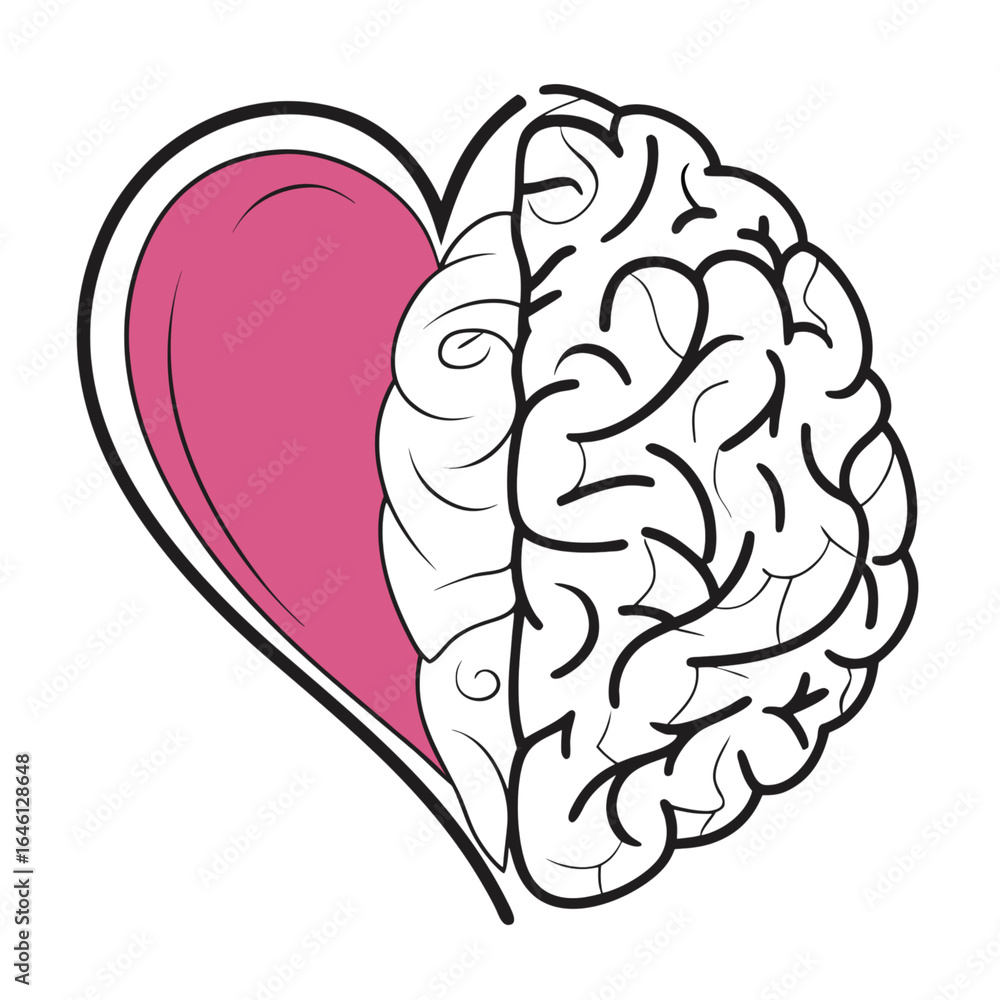 Fototapeta premium Heart and brain combination symbolizing emotion and logic isolated on transparent background