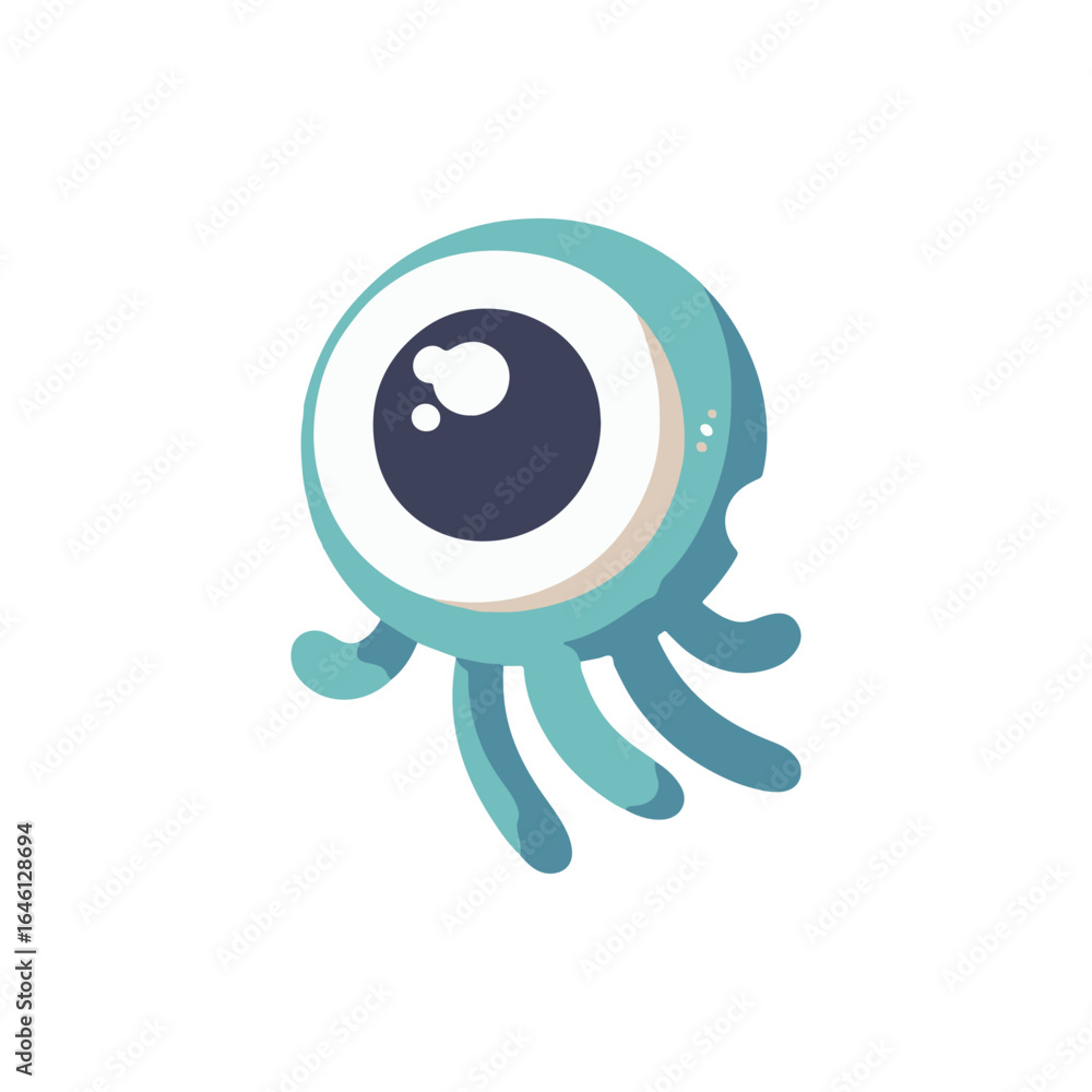Obraz premium Cartoon-style octopus character with a large eye, floating in a whimsical underwater scene