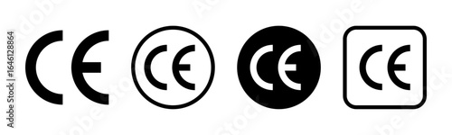 CE icon set. European Conformity standards sign. Transparent PNG and vector illustration.