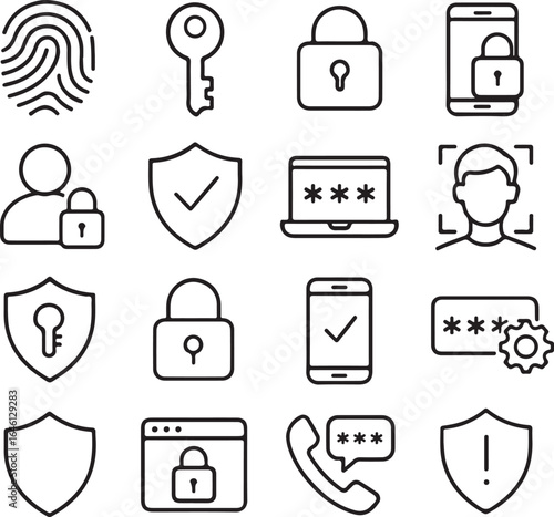 Cybersecurity and Privacy Line Icons