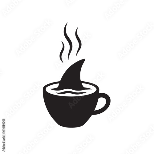 Shark fin design, emerging from a coffee cup