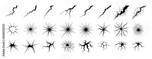 Black abstract crack fracture and burst graphic elements vector