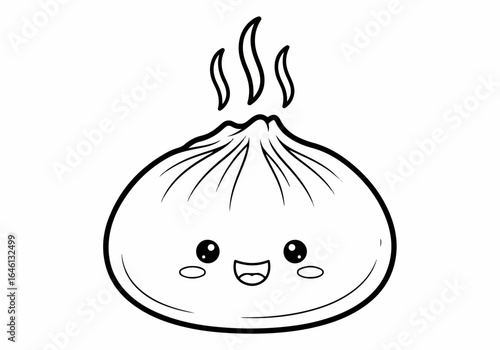 Happy Tibetan Momo Dumpling Character Vector Coloring Page for Kids
