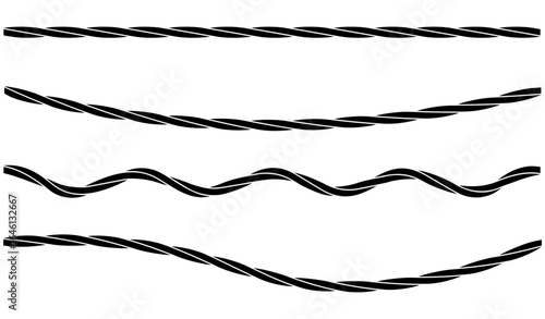 Wavy and straight ropes set. Outline rope collection for decoration. Vector illustration isolated on white. 