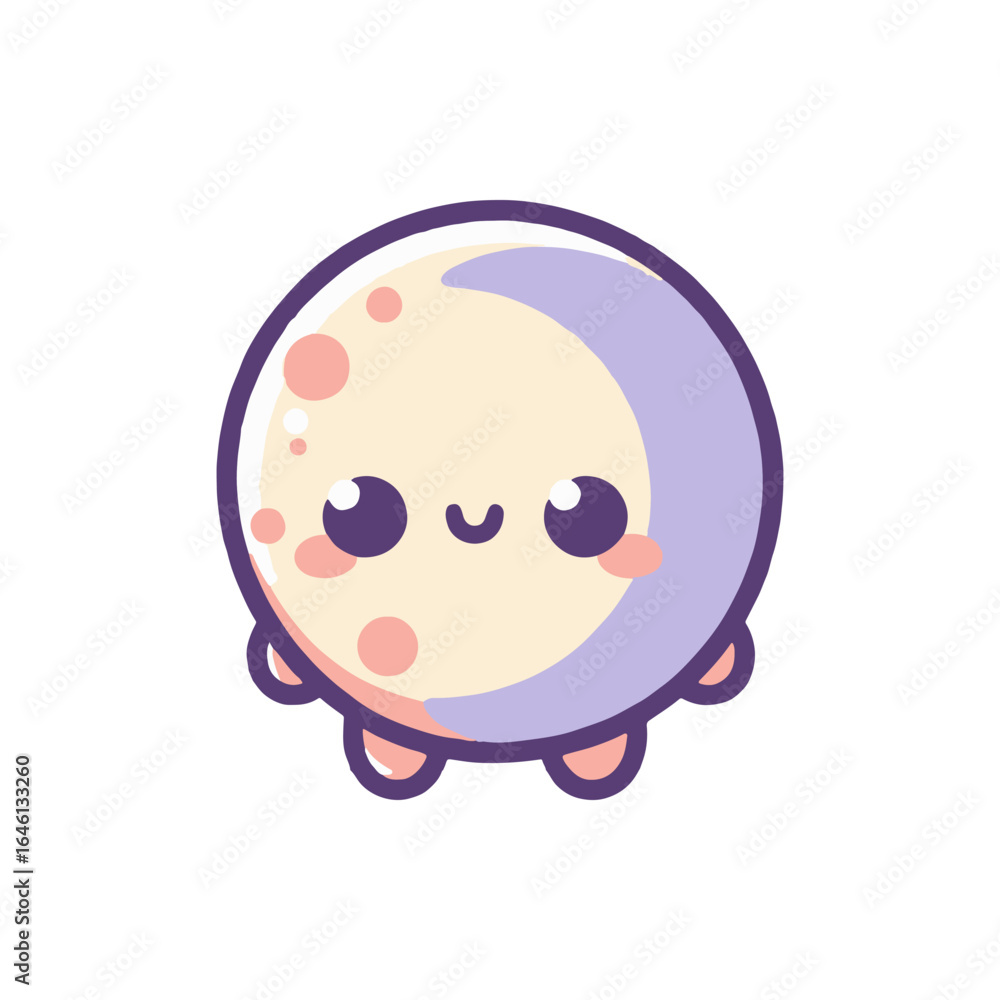 Obraz premium Cute cartoon character resembling a moon with a smiling face and pastel colors