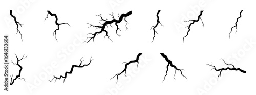 Black crack shapes on white background fissure fracture