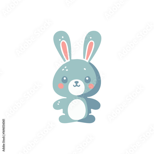 Cute cartoon rabbit character standing upright with a soft blue hue and rosy cheeks
