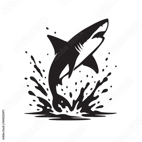 White shark breaching the surface with water splashes