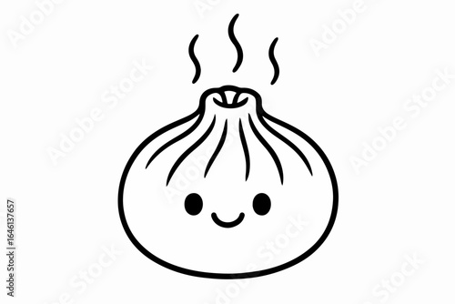 Cartoon Tibetan momo dumpling with smiling face coloring page for kids