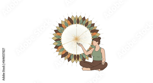 Illustration of a woman practicing yoga with a mandala in the background showing holistic wellness and mindfulness practice for mental health