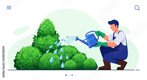Illustration of a gardener watering plants, promoting a healthy garden environment illustration