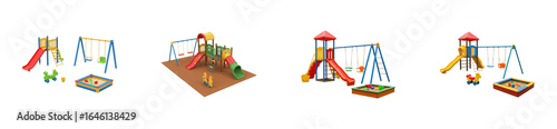 Wallpaper Mural Children playing on colorful playground equipment outdoor park fun activity bright environment aerial playtime concept. Set cut out PNG Torontodigital.ca